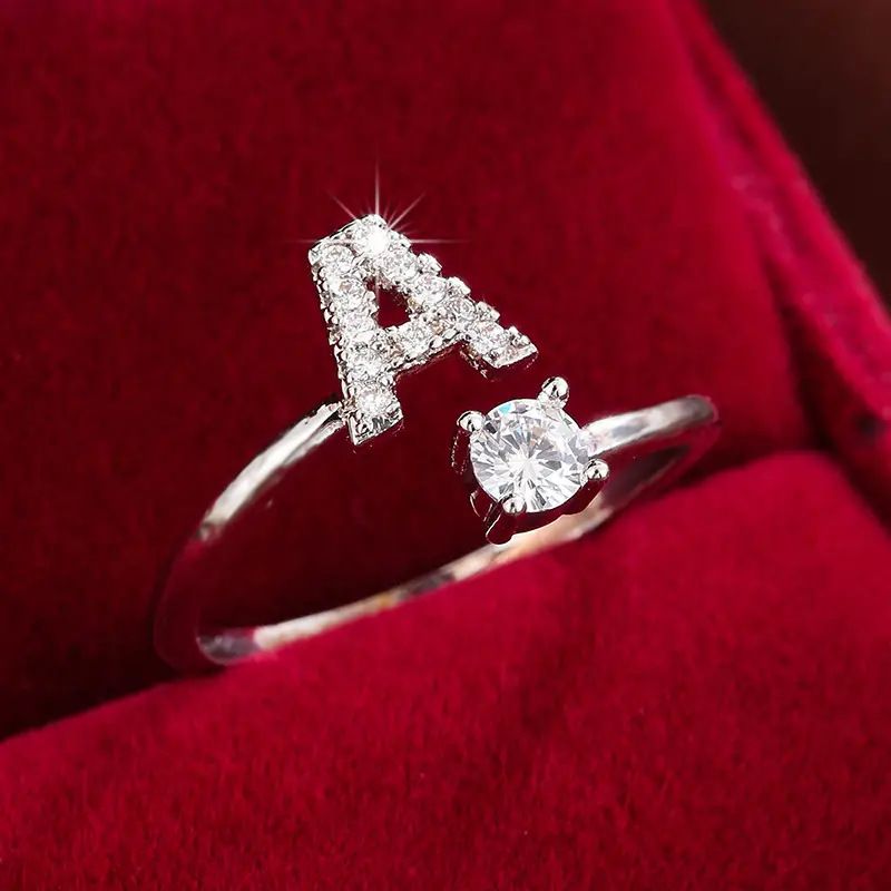 26 Letter Zircon Open Ring Women Micro-inlaid