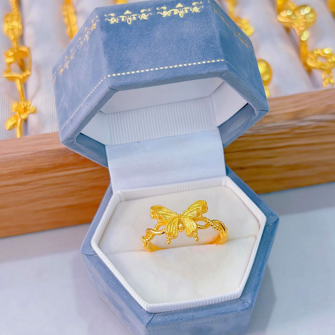 爆款沙金戒指复古设计感女款戒指黄铜镀金时尚轻奢可调节指环手饰