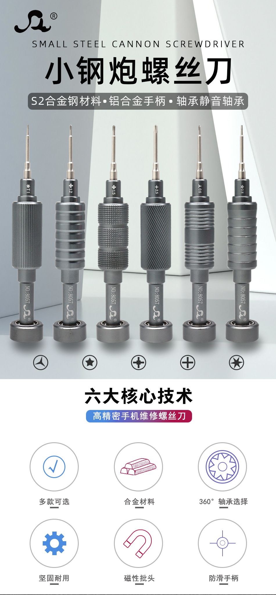 小钢炮手机螺丝刀适合苹果iphone安卓维修拆机工具套装加硬S2钢