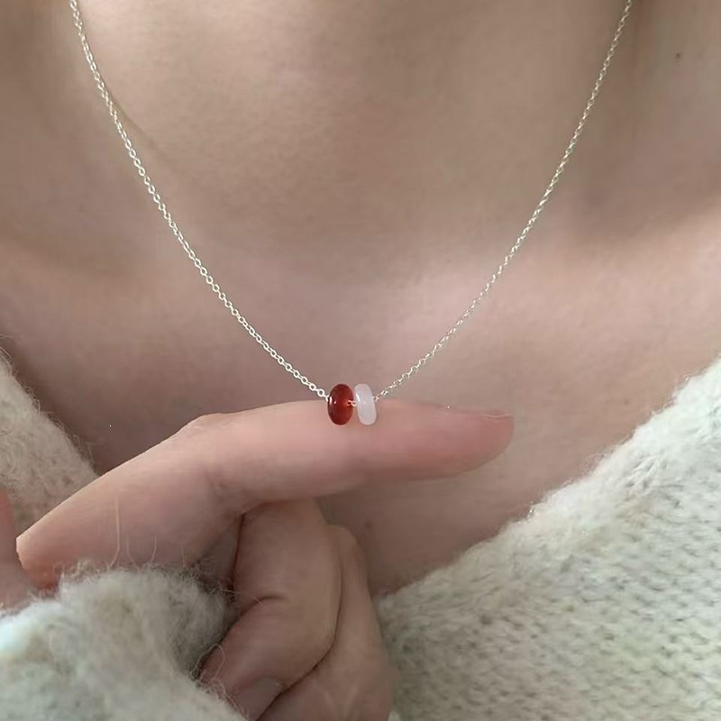 S999 gümüş kalp kolye, zirkon, çöpür zinciri, yaramaz stil tasarım
