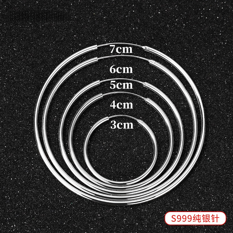 S999 Sterlingsilber große Kreolen, schlichte Form