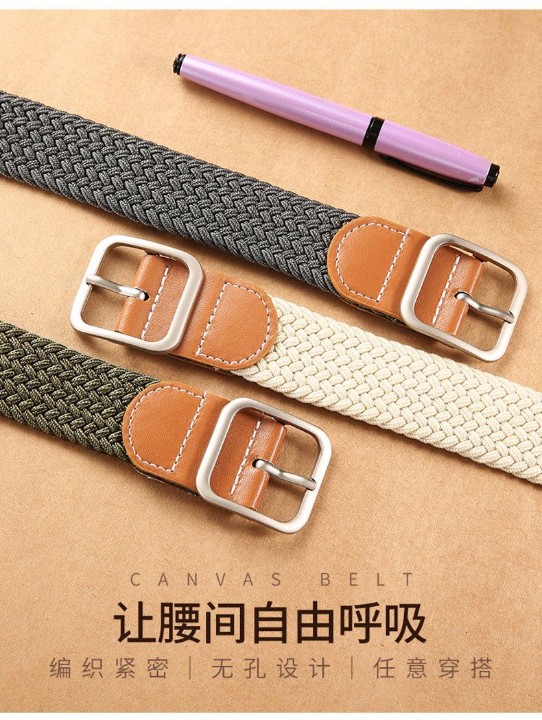 Leinengürtel ohne Bohrlöcher für Damen, Herren mit elastischer Nadelbuckle