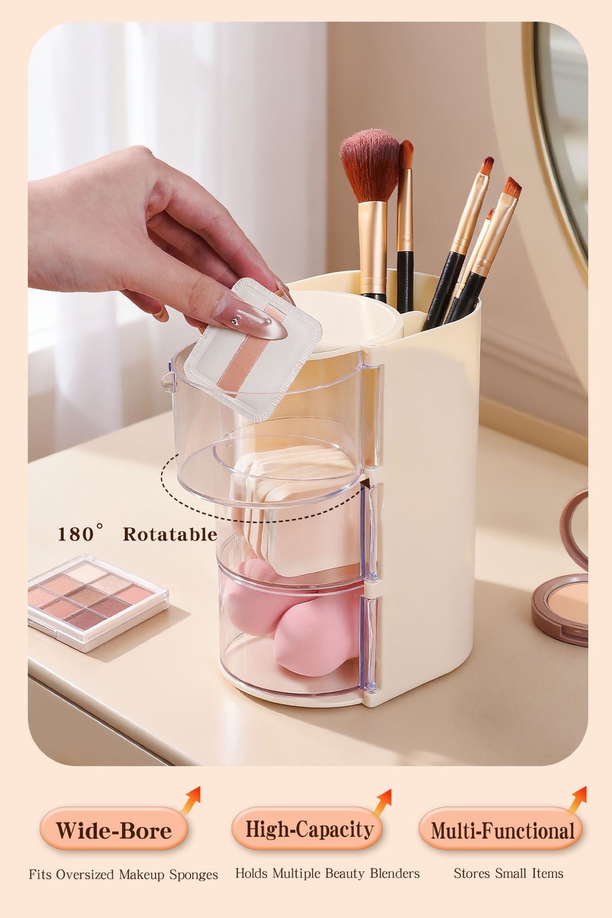 Premium cosmetics organizer box, rotating, multi-layer