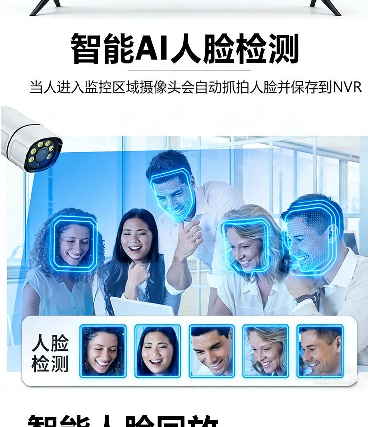 CCTV 4-channel POE surveillance kit, 4K camera, face recognition, audio intercom