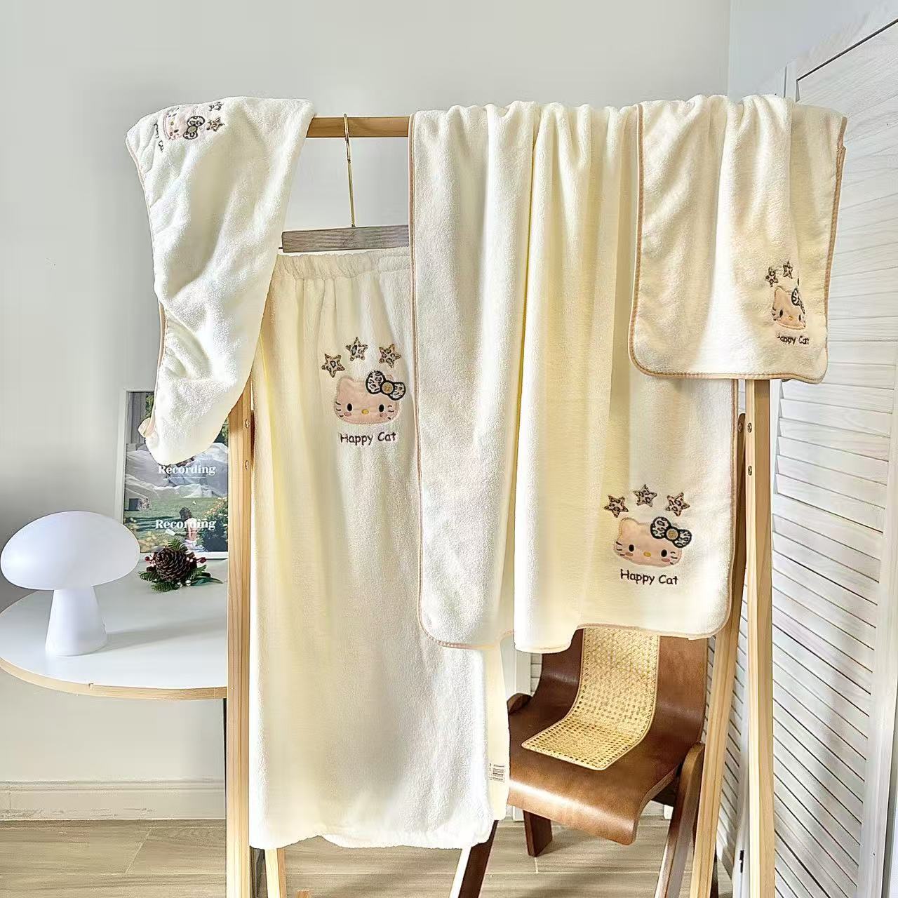 Banyo havlusu 3 parça, mercan polar, hızlı kuruyan