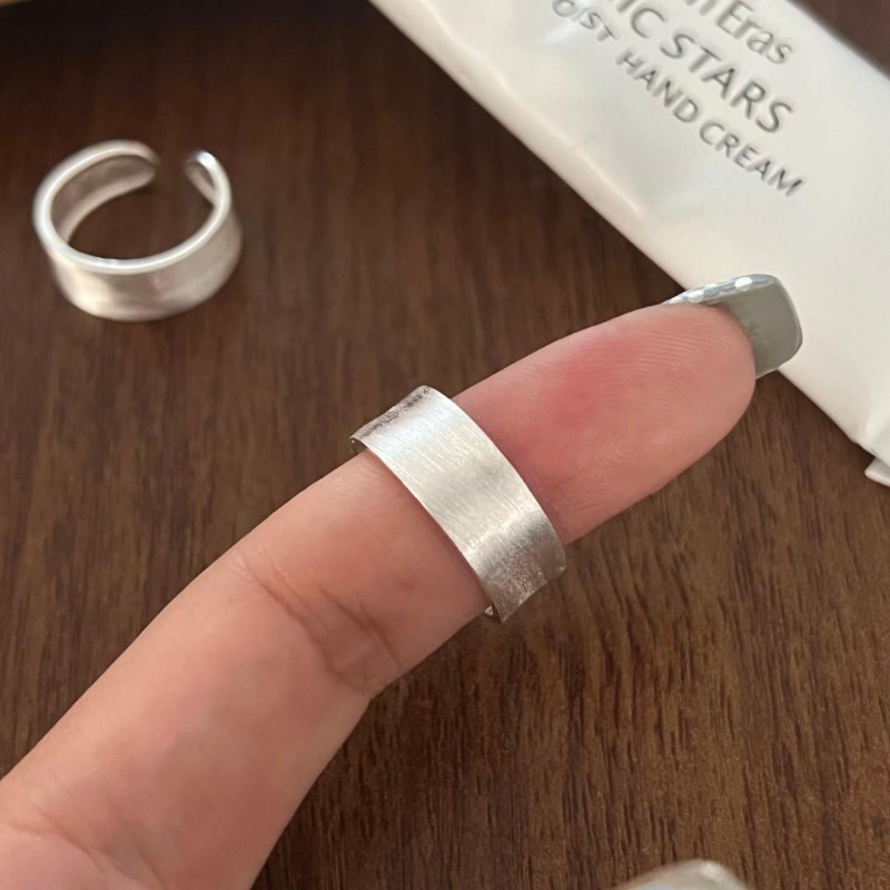 S925 gümüş buzlu geometrik geniş halka kadın Kore moda
