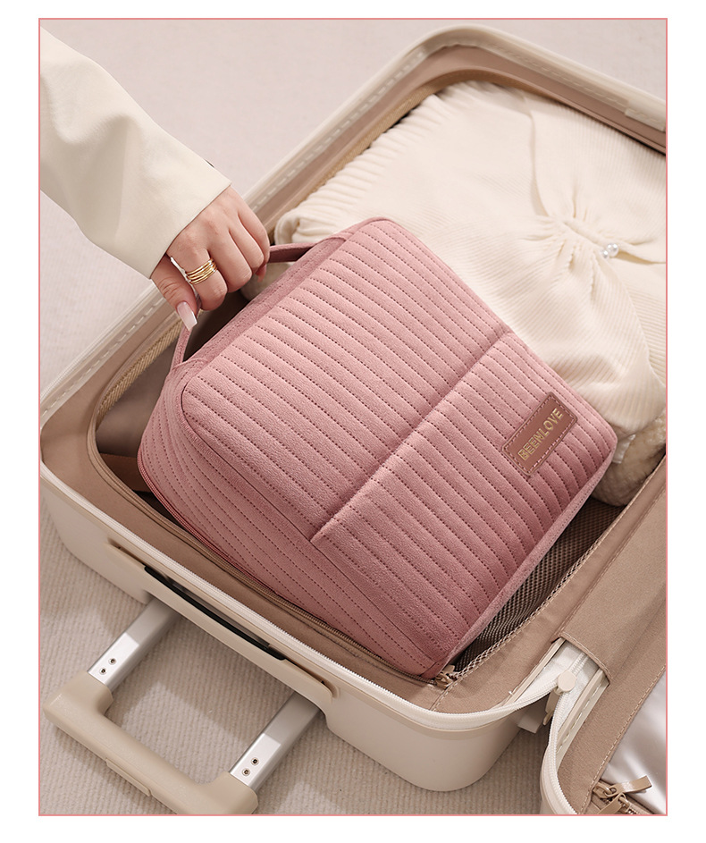 Upright cosmetic organizer bag, large capacity, compartments, travel