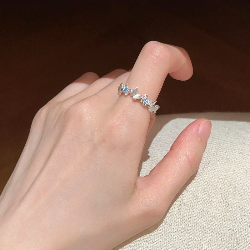 Butterfly ring for women with blue sparkling stone silver premium design
