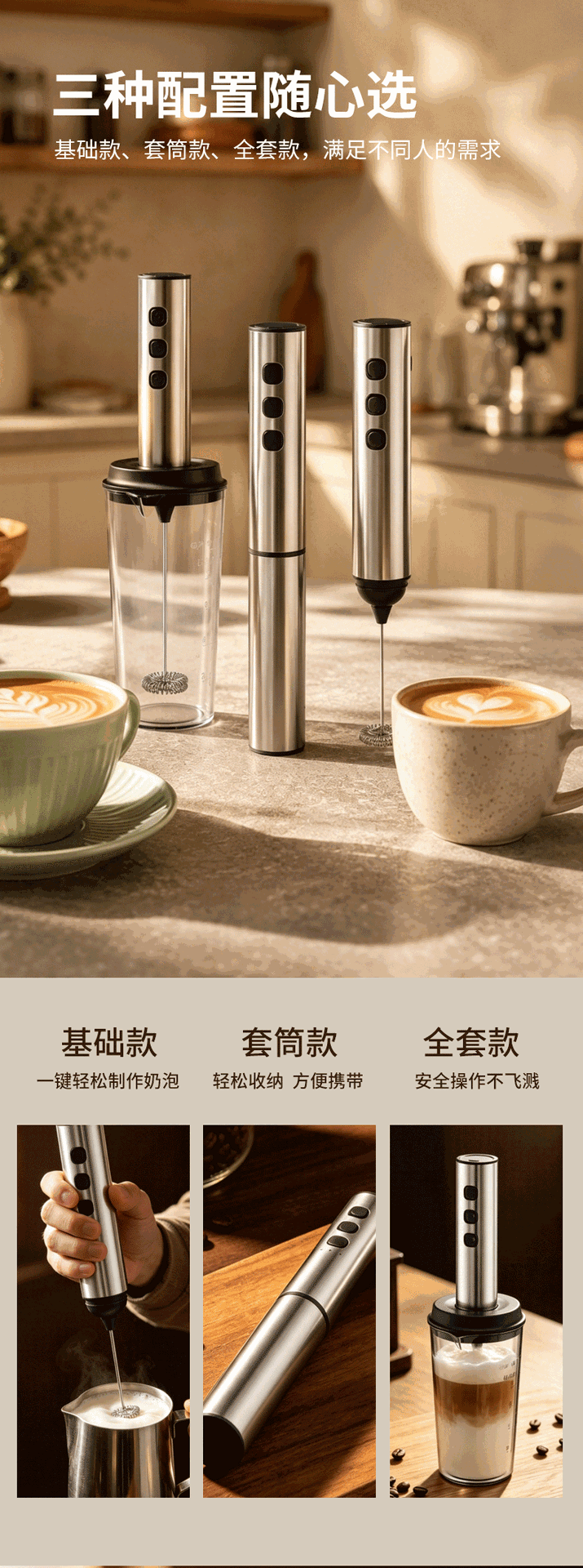 Electric Milk Frother, Stainless Steel, Handheld