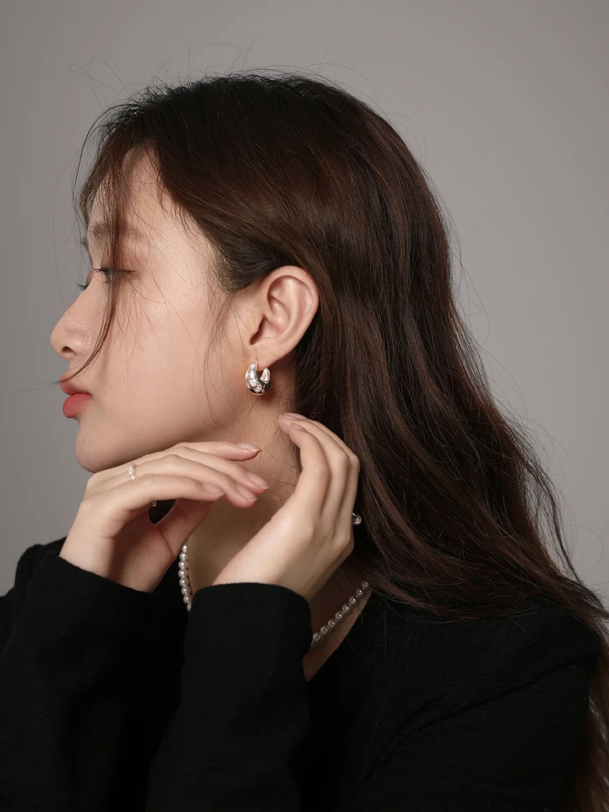 Round eight-point star zircon stud earrings, retro Japanese-Korean style