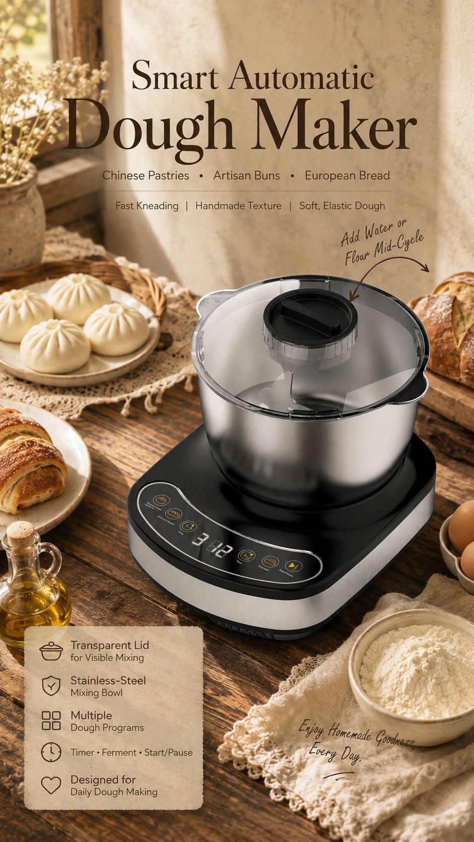 Automatic 5L dough mixer with fermentation function