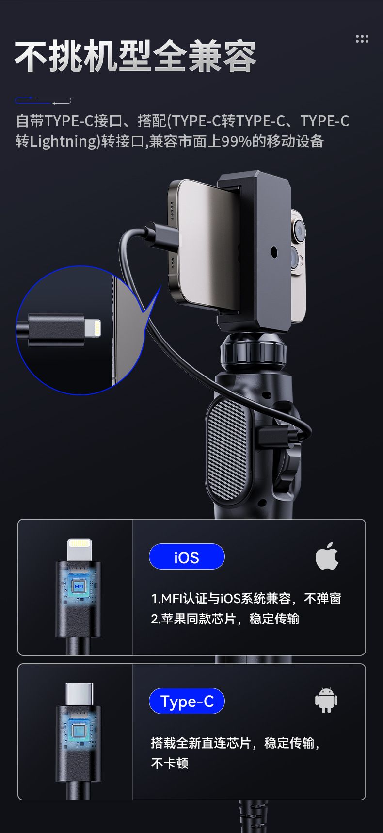 跨境爆品360°转向内窥镜OTG5.5MM单双摄像头工业管道汽修检测仪