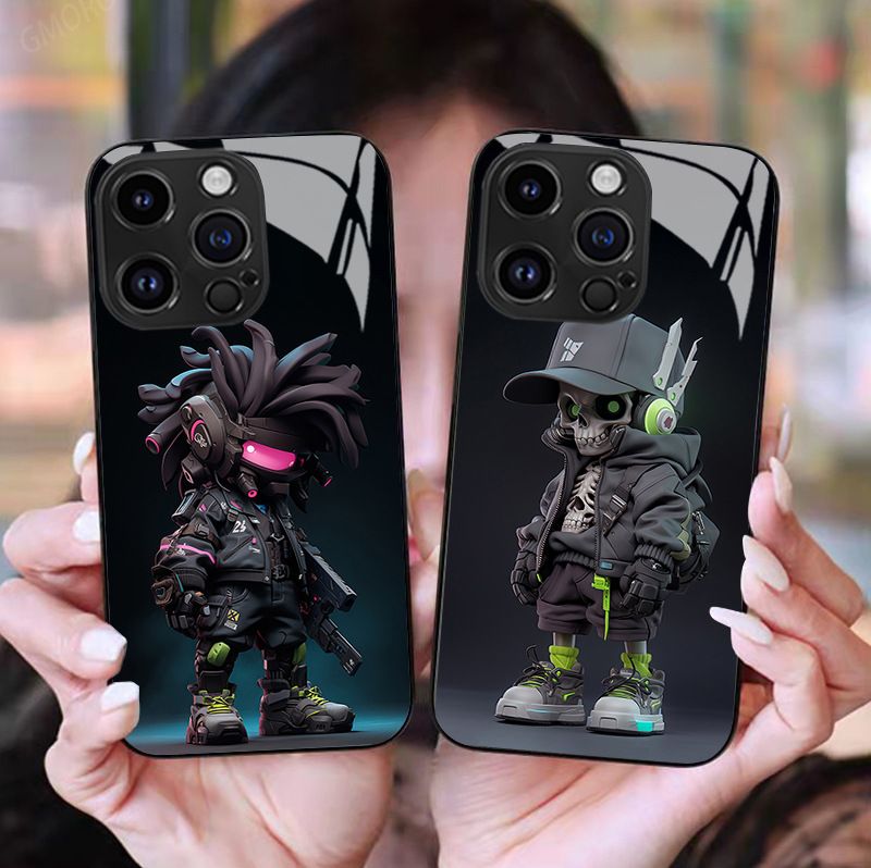 iPhone 17 Pro Max kılıfı, cyberpunk deseni, cam, trendy tasarım