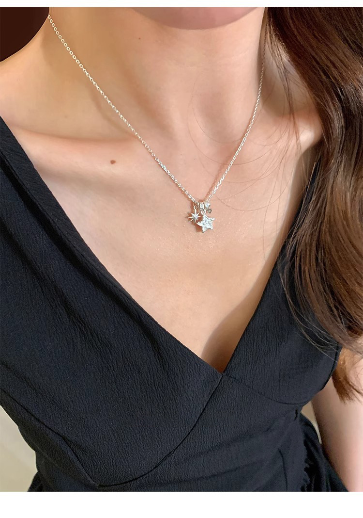 S925 sterling silver star necklace, elegant Korean style design