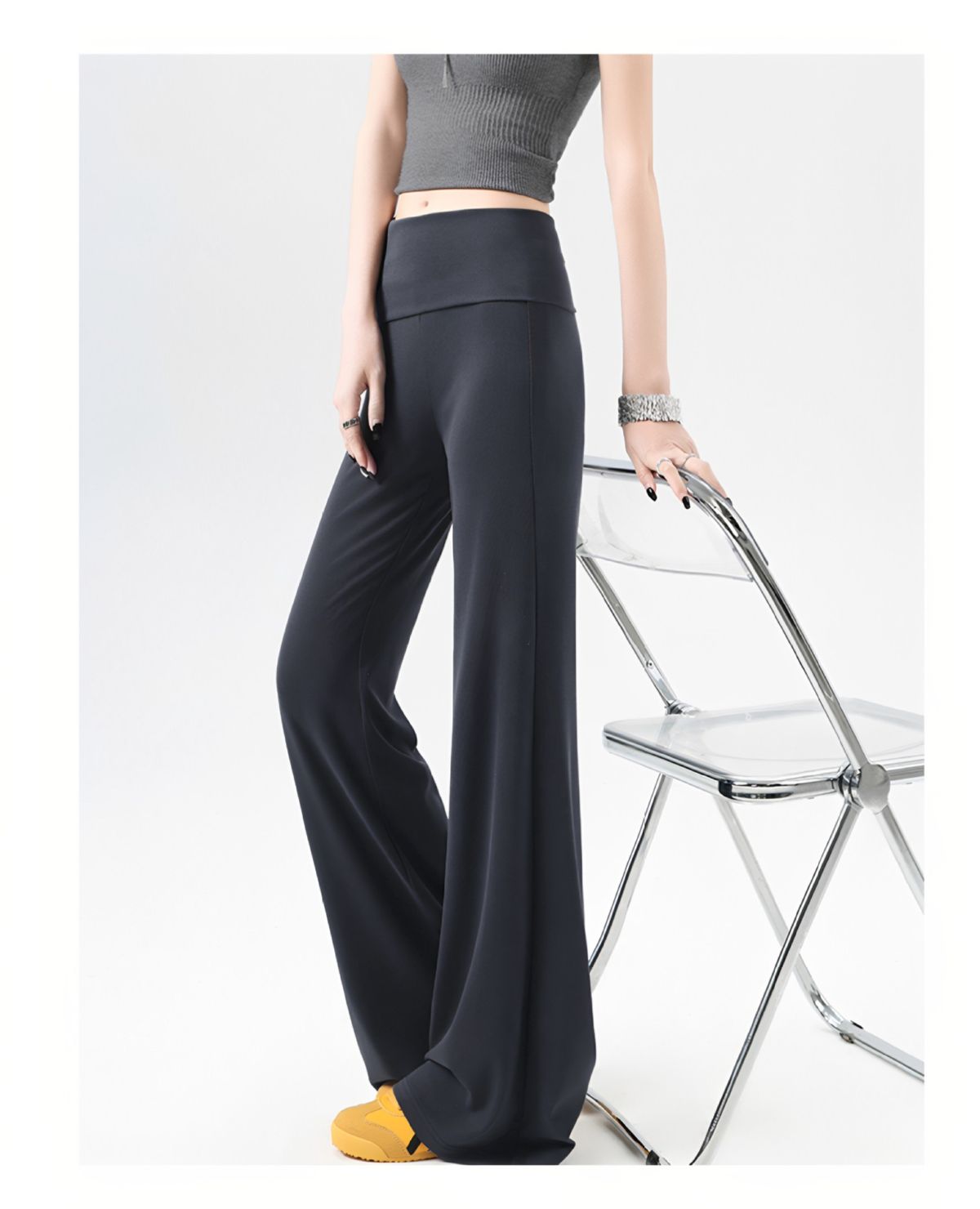 Koyu mavi micro flare yoga pantolonu kadın hızlı kuruyan