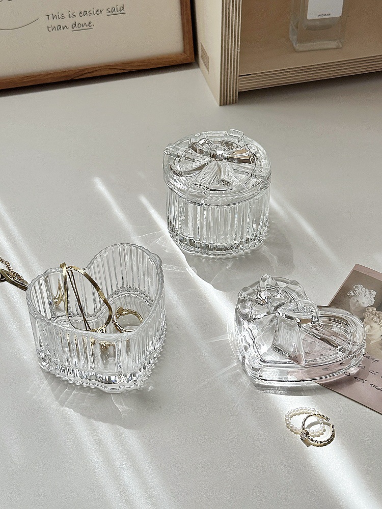 Schmuckschatulle aus Glas, Herzform mit Schleife, europäischer Stil