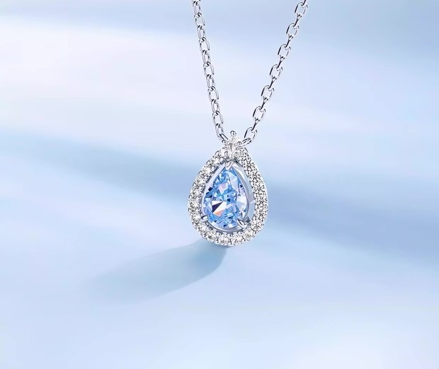 S999 Silberhalskette, Tropfenform, mit Strass