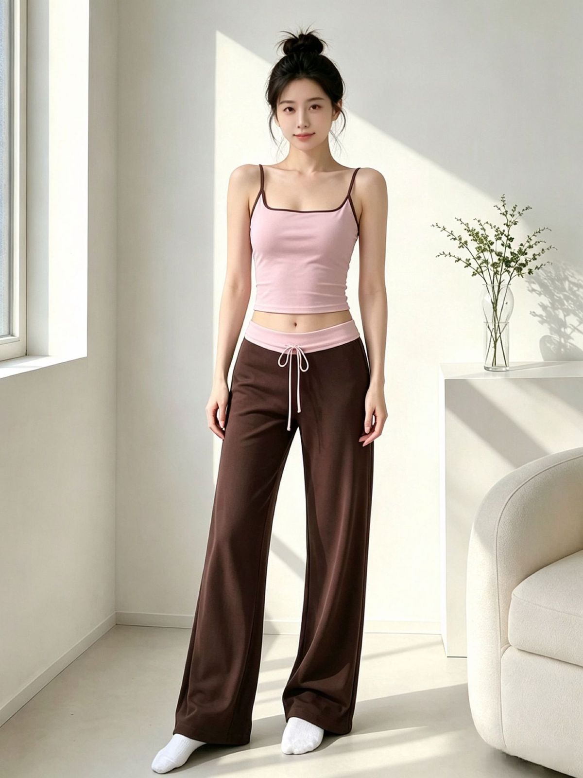 Color-block wide-leg yoga pants, quick-dry fabric