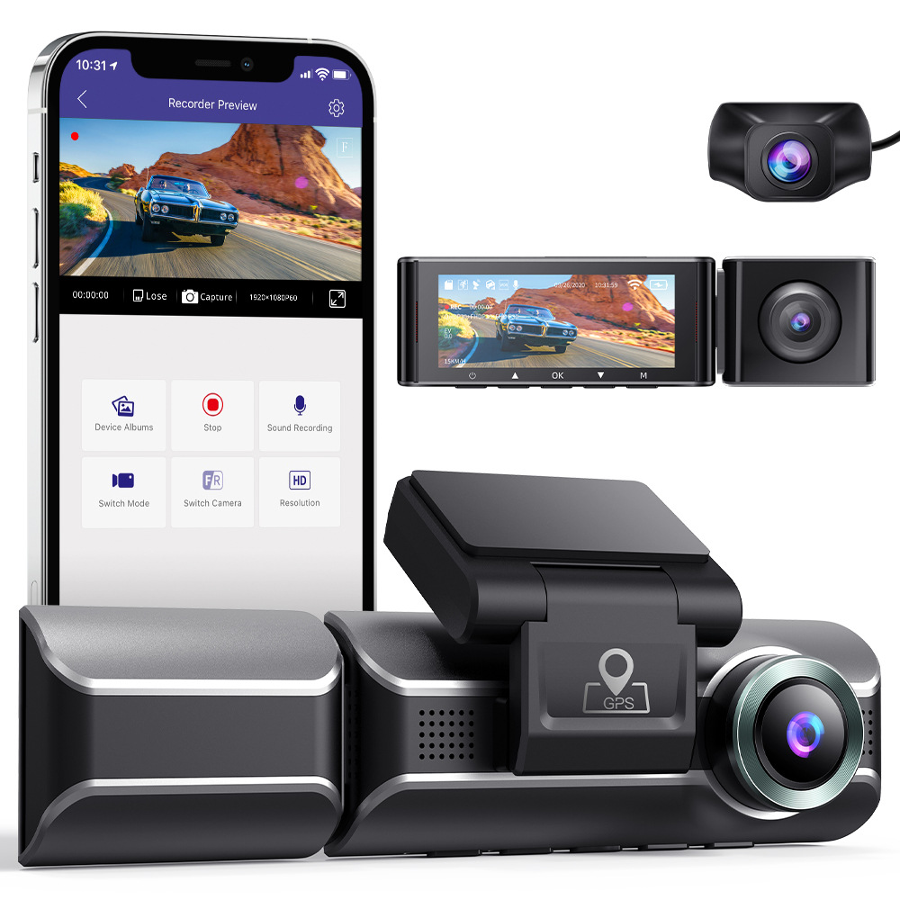AZDOME araç kamerası üç lens 4K 1080P 1440P GPS