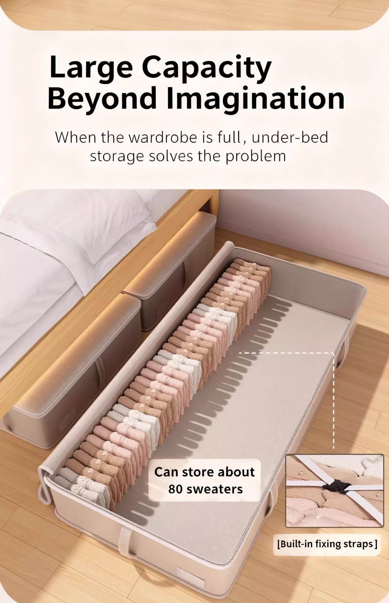 Bed storage box, large capacity, for quilts and down jackets
