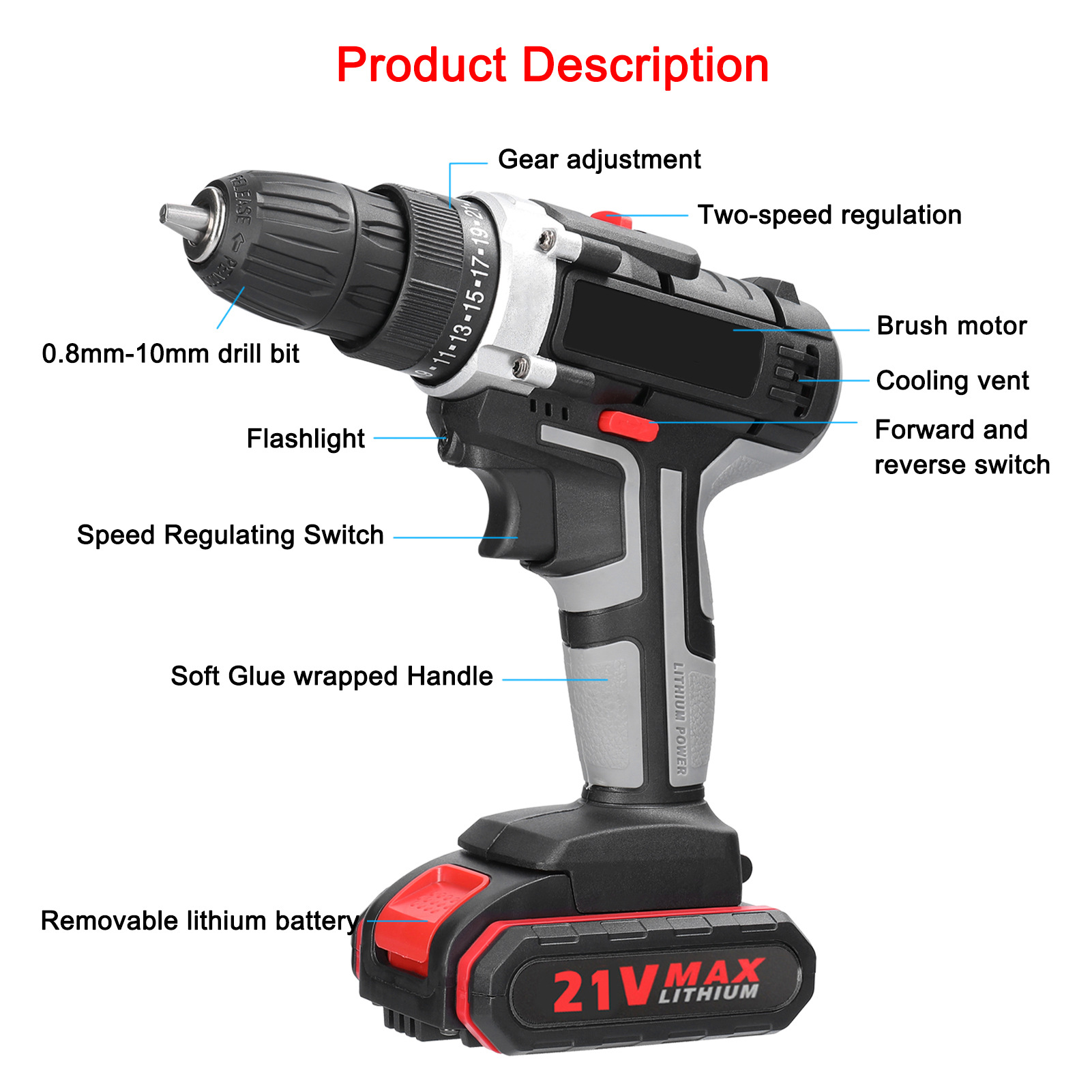 Rechargeable lithium electric drill impact hammer screwdriver set
