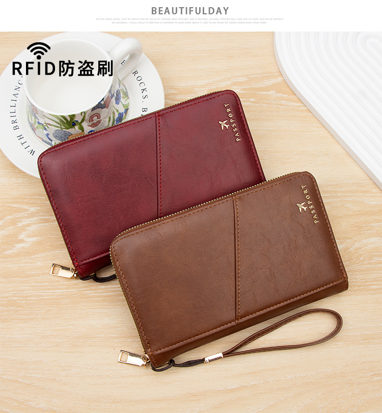 RFID Reisepass-Tasche, Langformat, mehrteilig, mit Reißverschluss