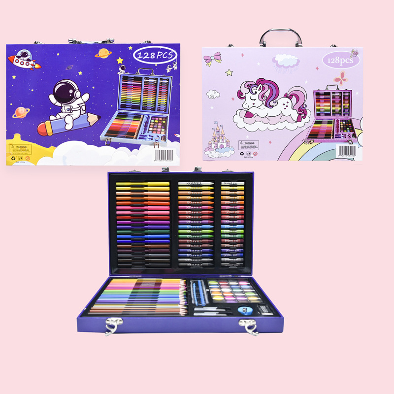 128-piece drawing set with child paintbrushes and art supplies