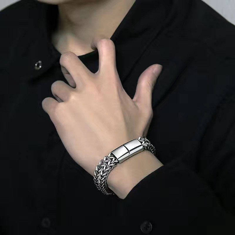 Stainless steel men's bracelet two-sided punk style