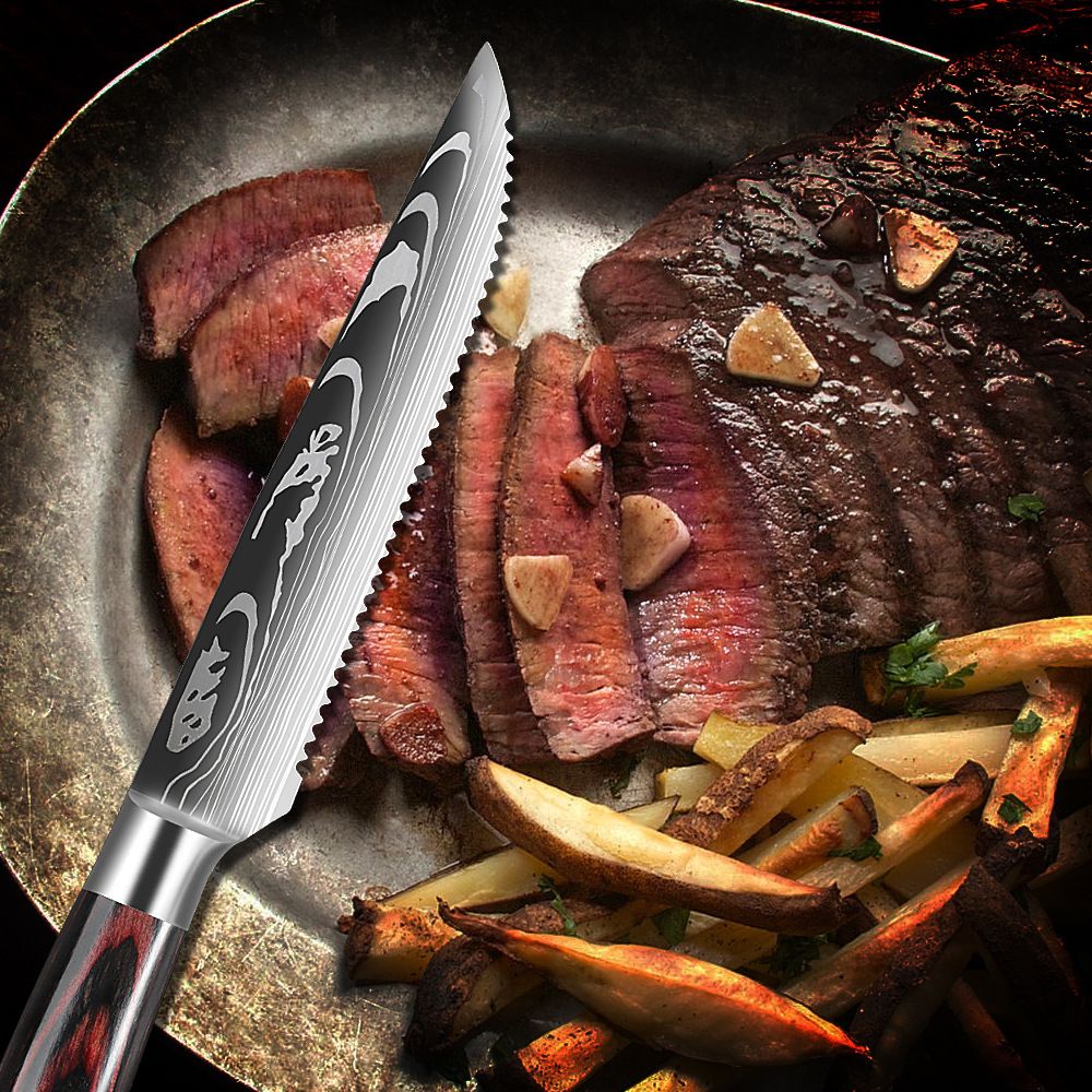 Steak bıçağı seti, 4CR13 çelik, damask desen, 2 parça