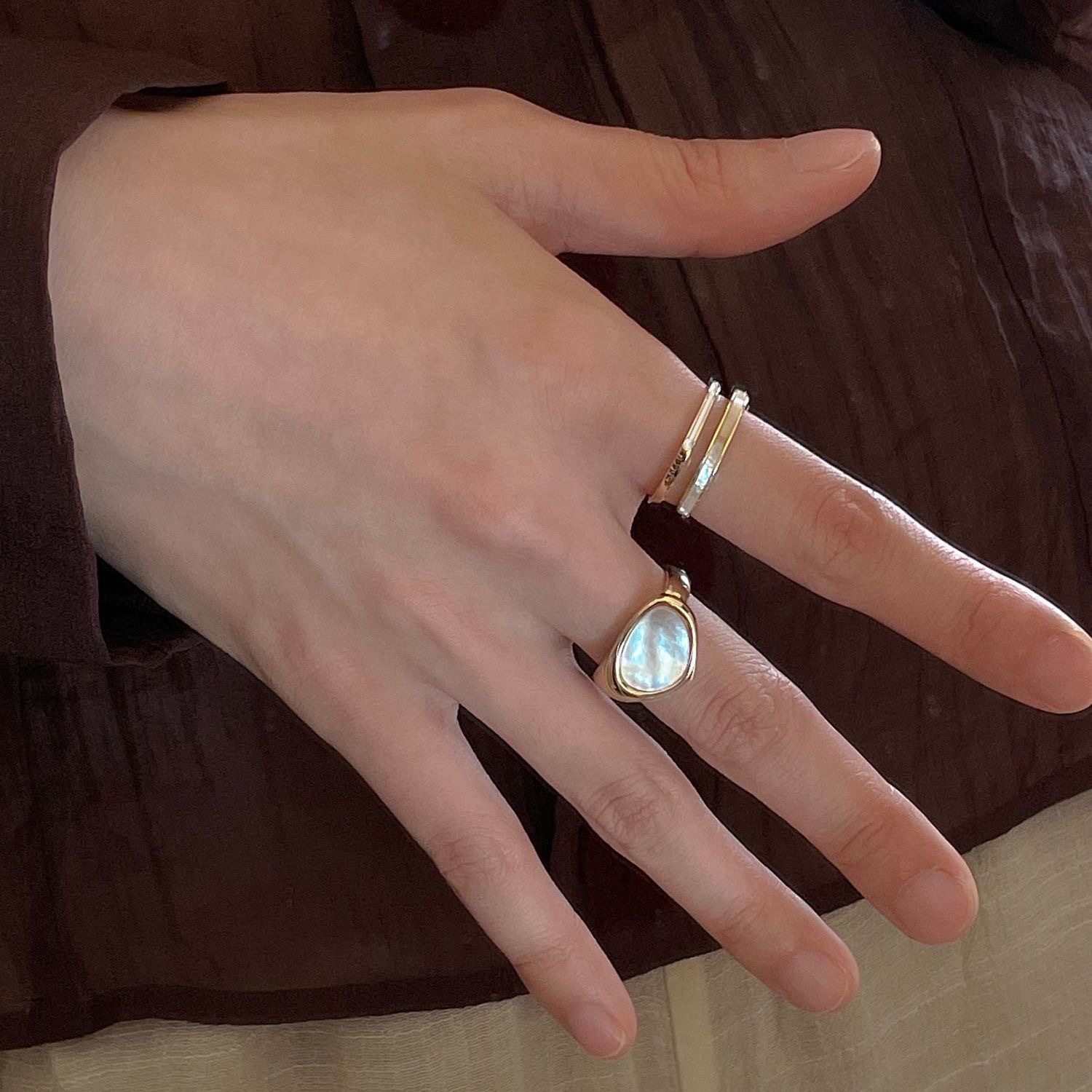 Emerald gemstone open statement ring for women