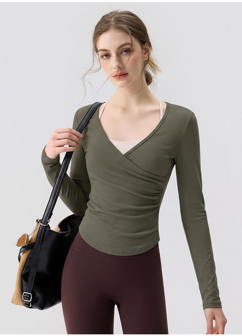 Women's Yoga Outfit with Cross V-Neck, Pilates Training
