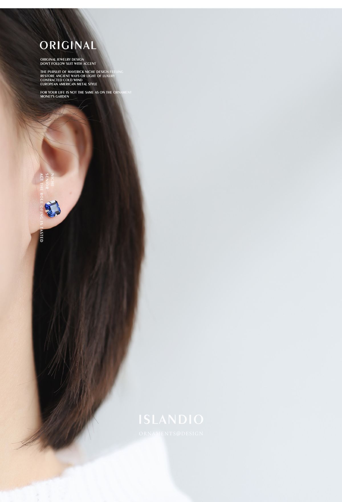 Robinia natural blue sapphire stud earrings, S925 sterling silver