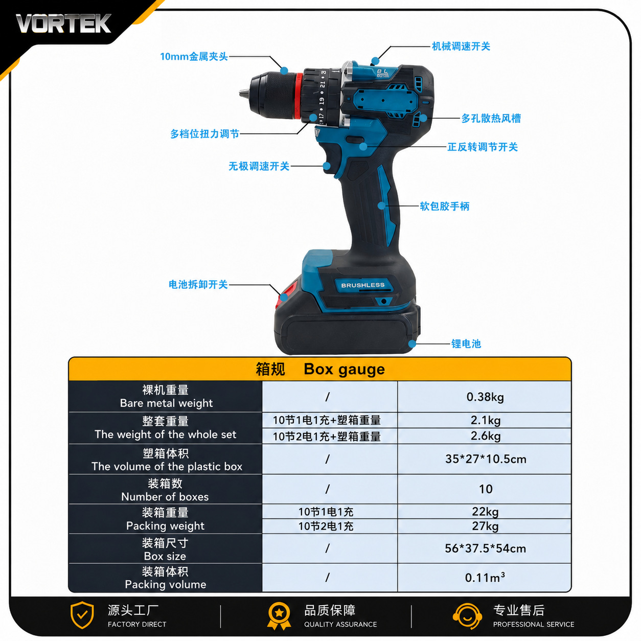 Brushless lithium cordless drill, impact driver bit set