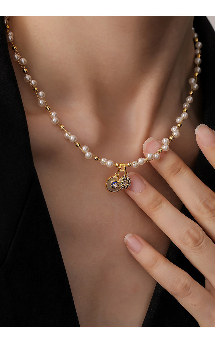 18k vergoldete Zirkonia-Perlenkette, luxuriöse Schlüsselbeinkette