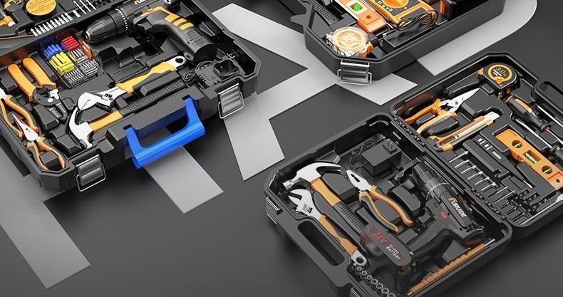 Home Tool Kit with Electric Drill and Multifunctional Carrying Case