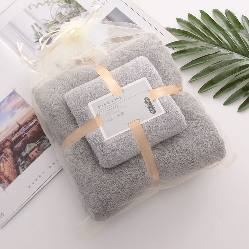 Yüksek yoğunluklu mercan kadife düz dantel kayınvalide havlusu banyo havlusu seti yumuşak emici işlemeli logo hediye toptan