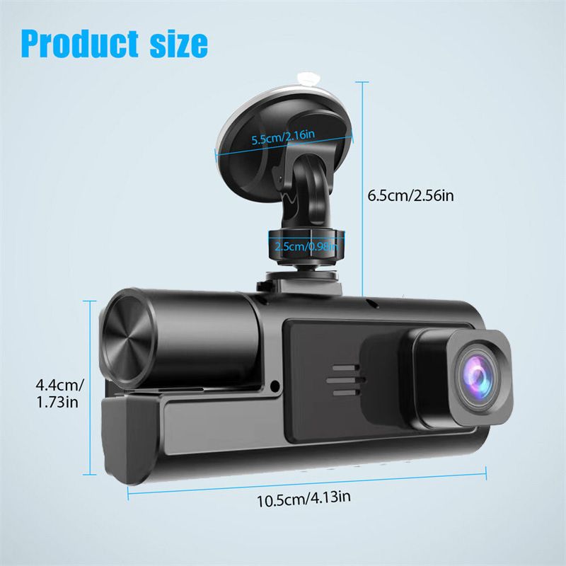 Dashcam, 3-lens, Full HD backup camera, smartphone connected