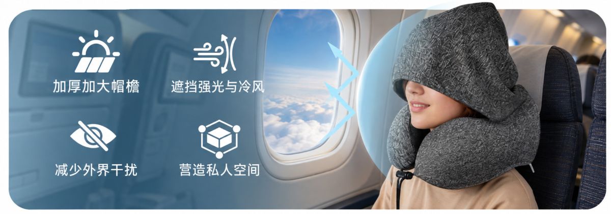 跨境爆款记忆棉连帽u型枕旅行护颈枕飞机睡觉脖枕靠枕便携式U形枕