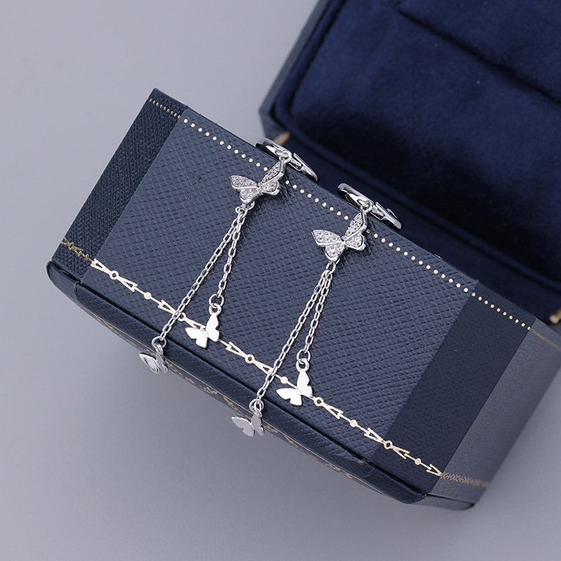 S925-Silber Schmetterling Quasten Ohrringe Damen