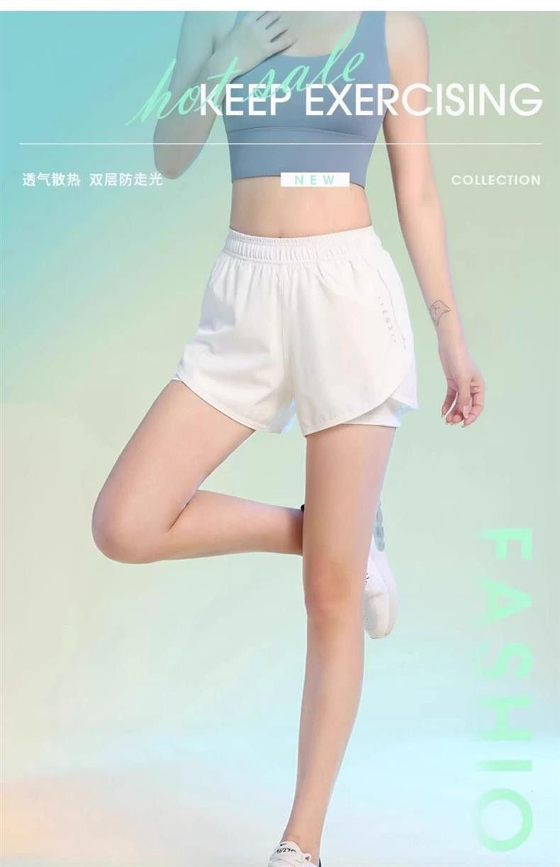 瑜伽短裤女夏季专业训练三分健身裤户外马拉松假两件运动裤防走光