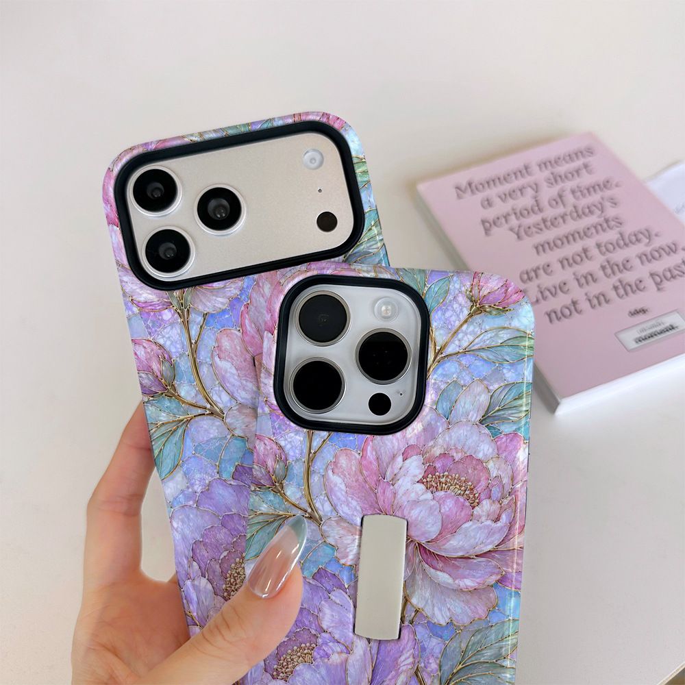 iPhone 17 Pro Max case, colorful window, peony design, 2-in-1, magnetic