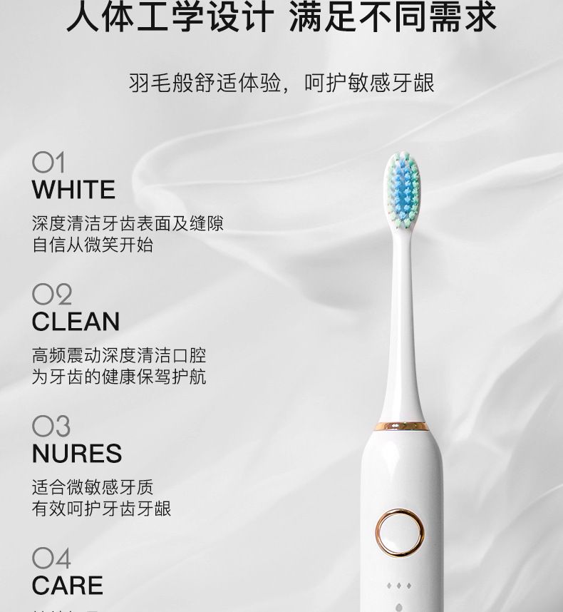 Electric toothbrush, fully automatic, smart sonic, rechargeable, soft bristles