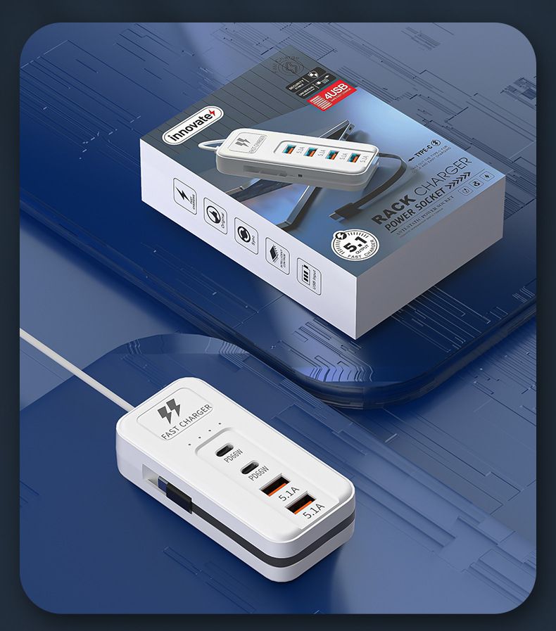 Multi-port USB charger with 5 USB outlets, home and dorm use