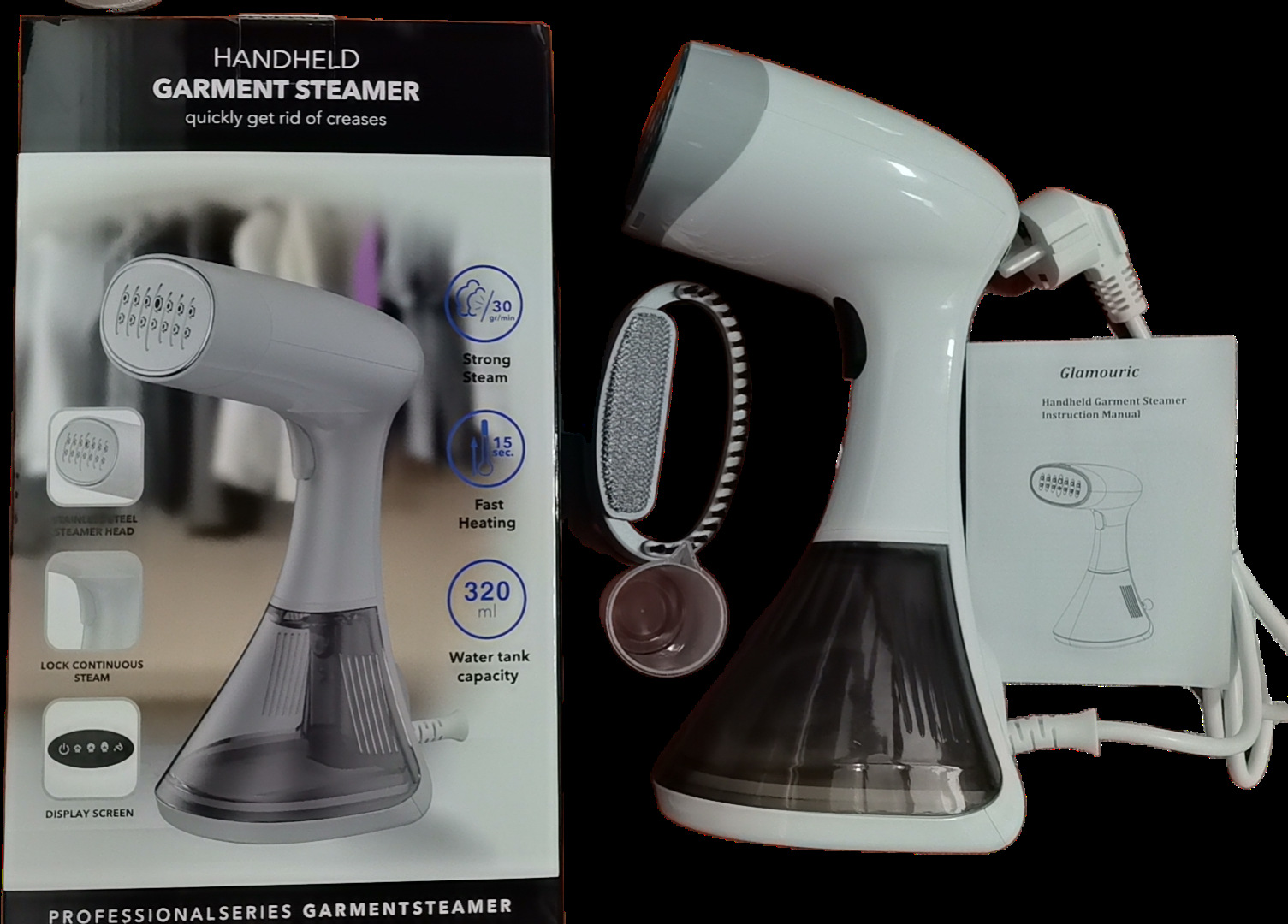 Handheld garment steamer, auto shutoff, 3-level steam