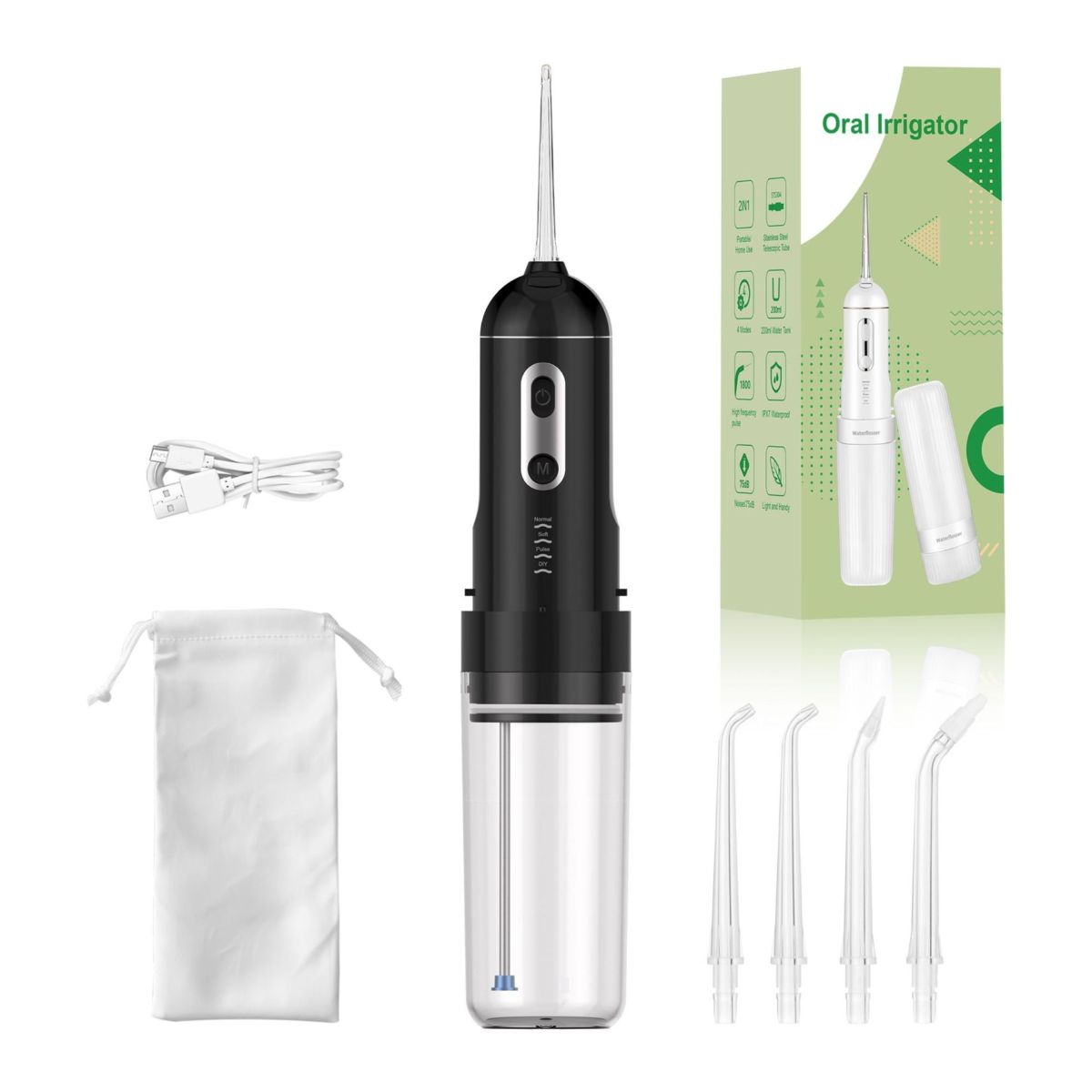 跨境爆款迷你电动冲牙器水牙线IPX7防水/预防牙结石/正畸专用喷嘴