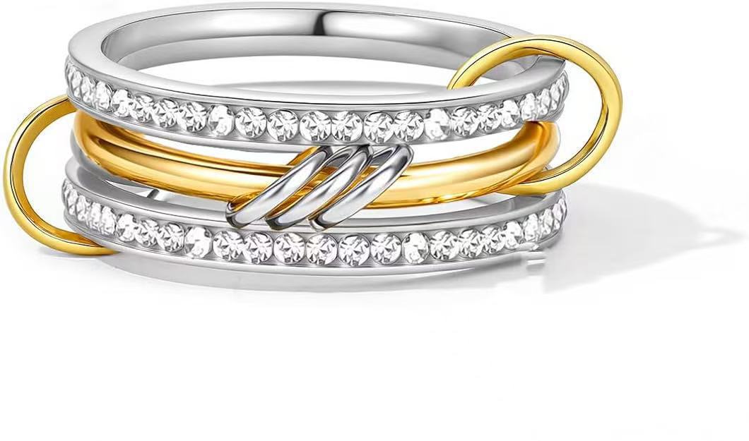 Titan-Stahl Kubikzirkonia-Ring, 18K Gold und Silber