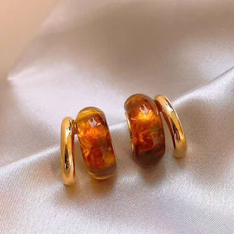Fransız Vintage Küpe Karamel Kehribar Renkli Boncuklu
