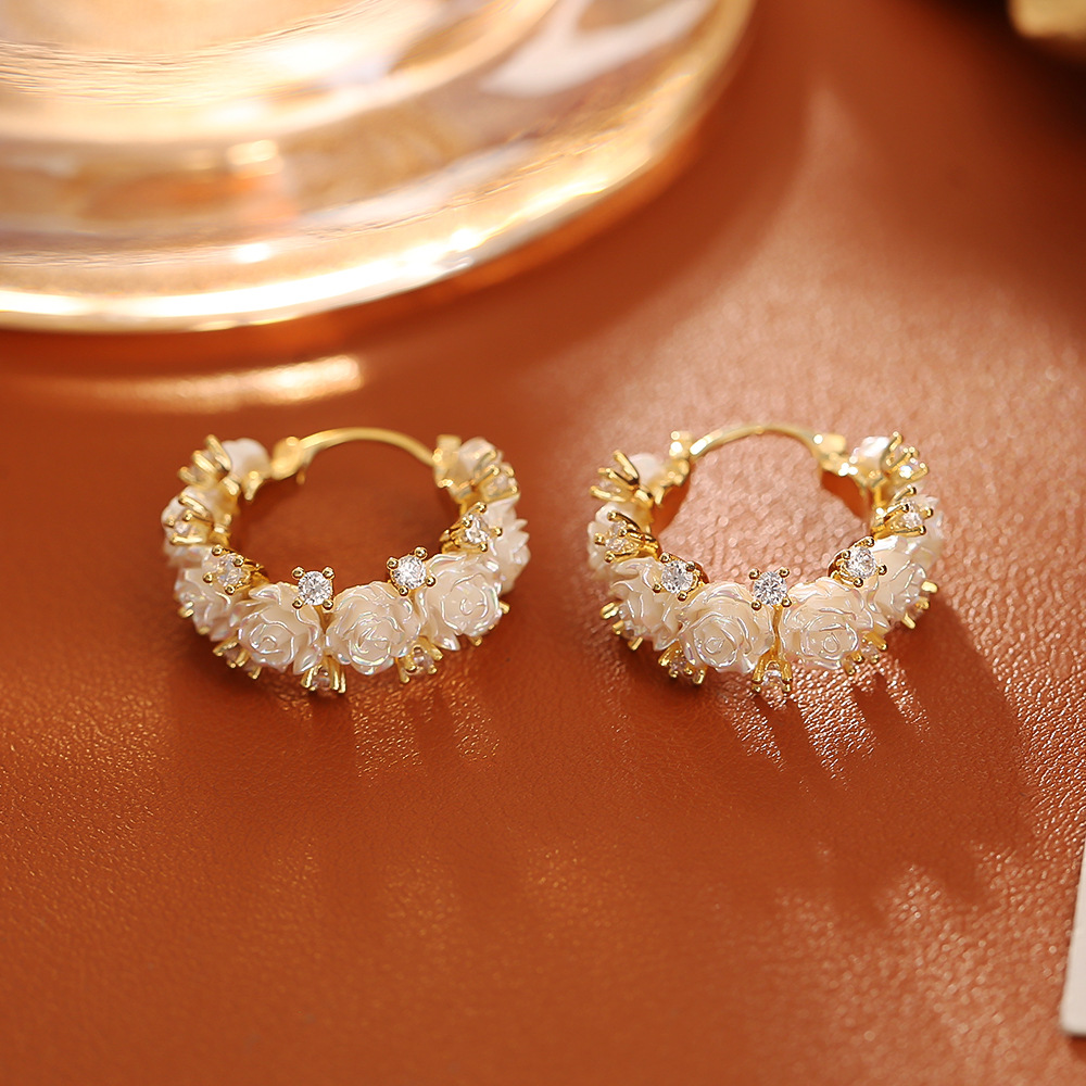 Rose Cubic Zirconia Earrings, Elegant