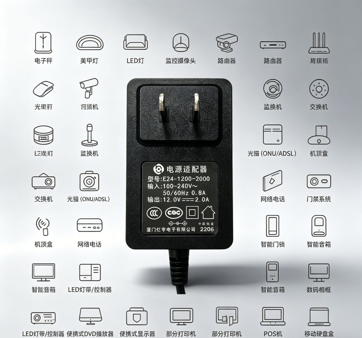12V 2A gözetim güç kaynağı adaptörü, 24W, sertifikalı