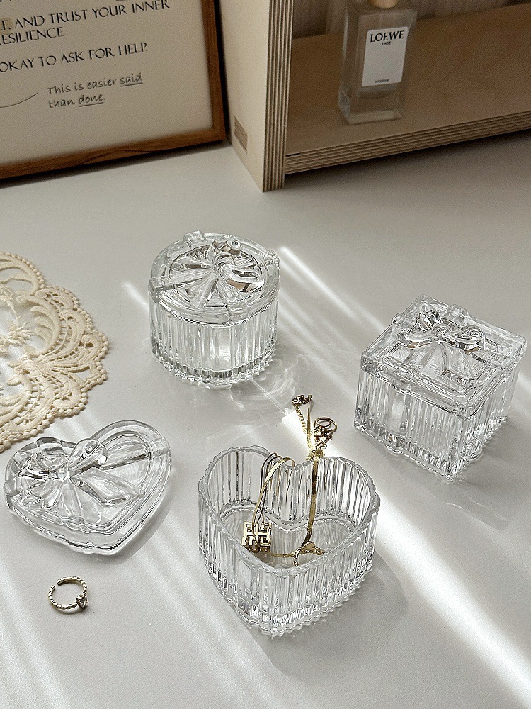 Schmuckschatulle aus Glas, Herzform mit Schleife, europäischer Stil